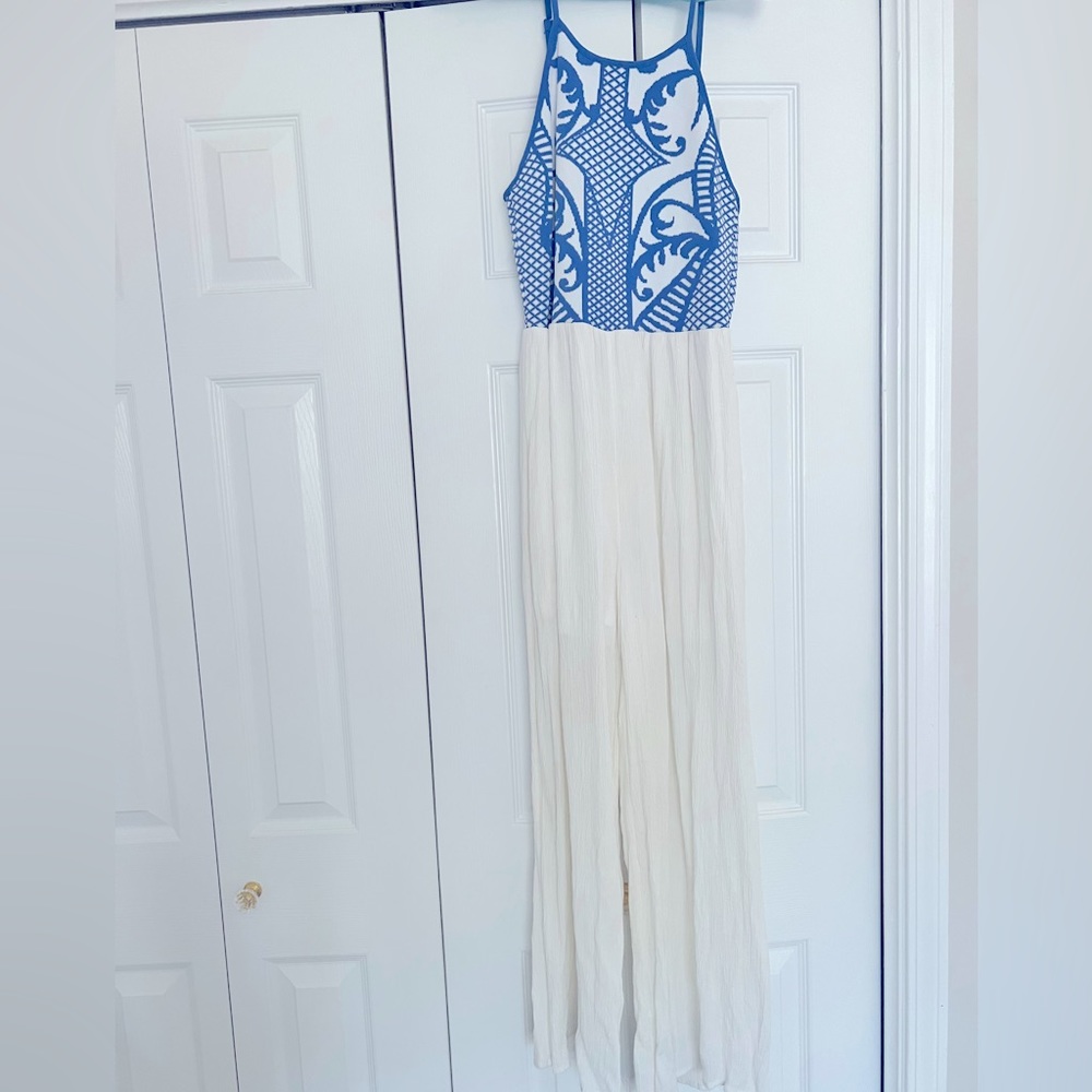 Blue and White Palazzo Pant Jumpsuit